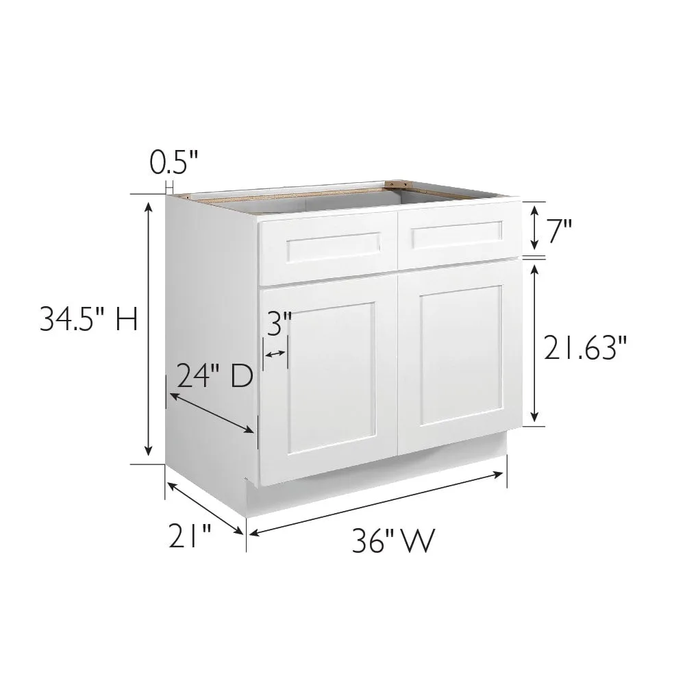 Design House Brookings 36-in W x 34.5-in H x 24-in D White Maple L-shaped 2-Drawers Base Fully Assembled Plywood Cabinet (Recessed Panel Shaker Style), photo 2 of 20