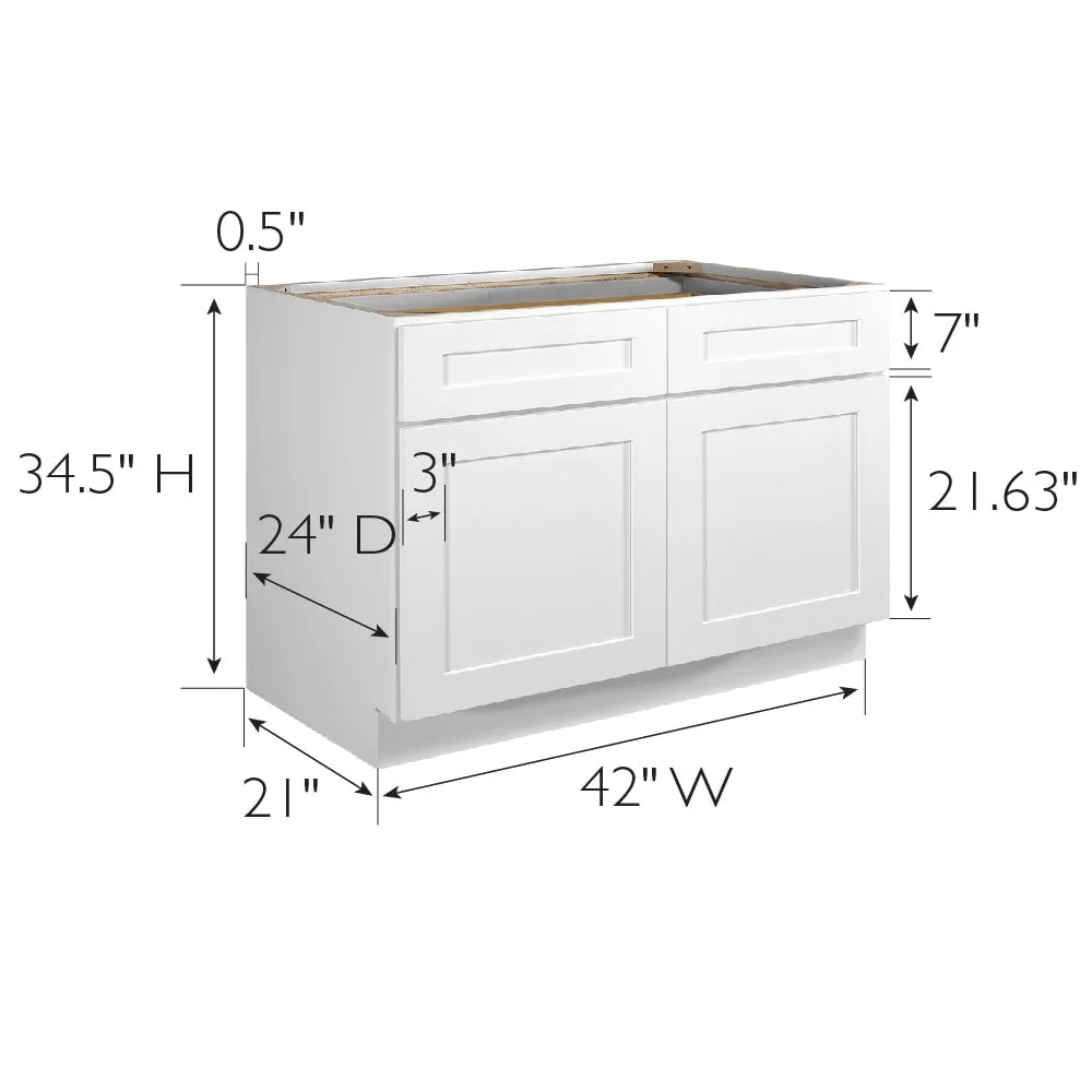 Design House Brookings 42-in W x 34.5-in H x 24-in D White Maple 2-Drawers Base Fully Assembled Plywood Cabinet (Recessed Panel Shaker Style), photo 3 of 20