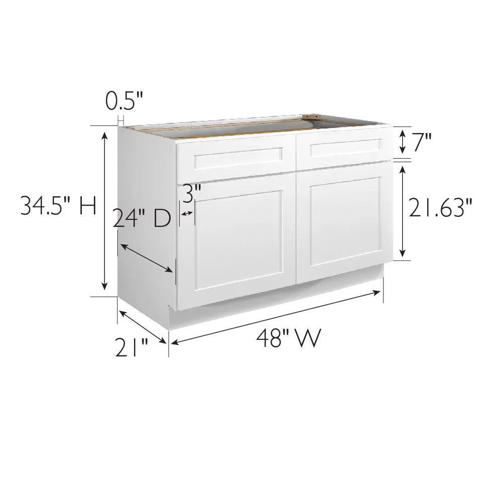 Design House Brookings 48-in W x 34.5-in H x 24-in D White Maple 2-Drawers Base Fully Assembled Plywood Cabinet (Recessed Panel Shaker Style), photo 3 of 20