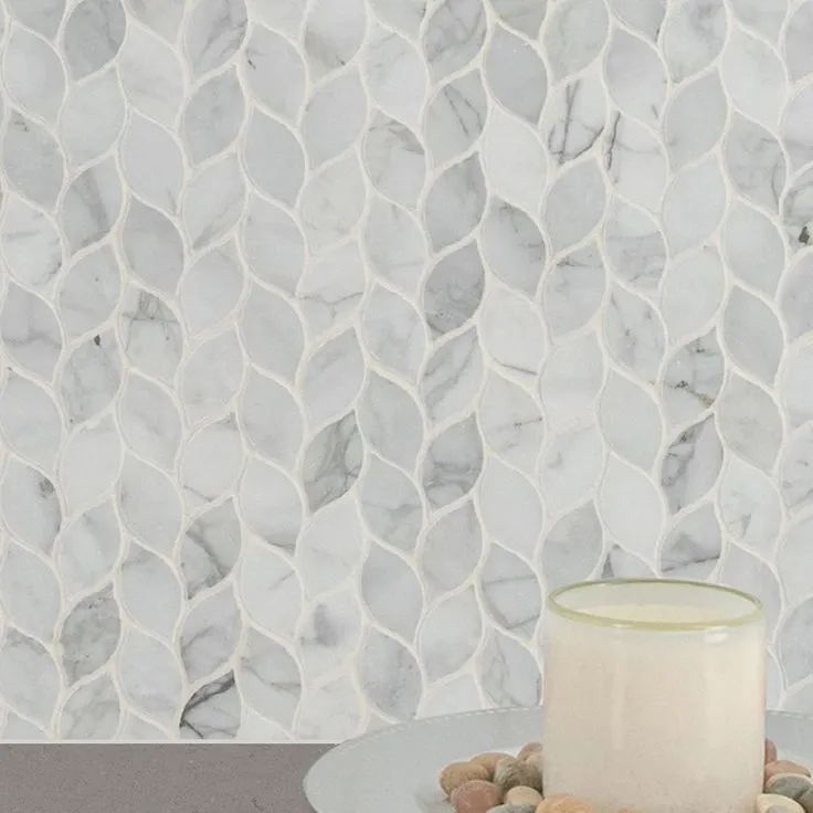 MSI Calacatta Blanco 12 in. x 13 in. x 10mm Polished Marble Mesh-Mounted Mosaic Tile (10.80 sq. ft./case), photo 6 of 10