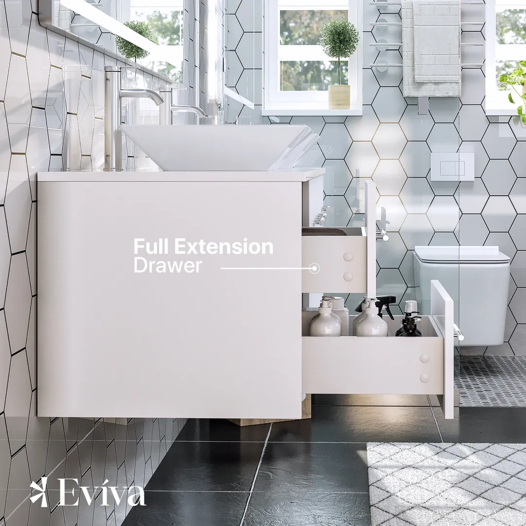Eviva Totti Wave 72 in. W x 16 in. D x 22 in. H Double Bathroom Vanity in White with White Glassos Top and White Vessel Sinks, photo 5 of 8