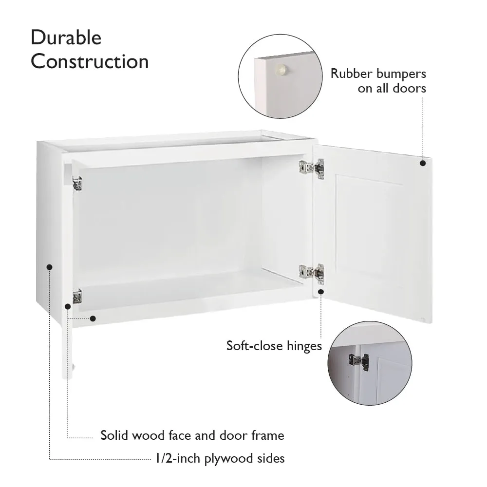 Design House Brookings 30-in W x 18-in H x 12-in D White Unfinished Maple Wall Fully Assembled Plywood Cabinet (Recessed Panel Shaker Door Style), photo 2 of 20