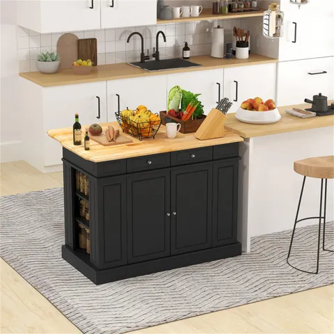 Black Mdf Base with Mdf Wood Top Rolling Kitchen Island (36 × 47 x 36)