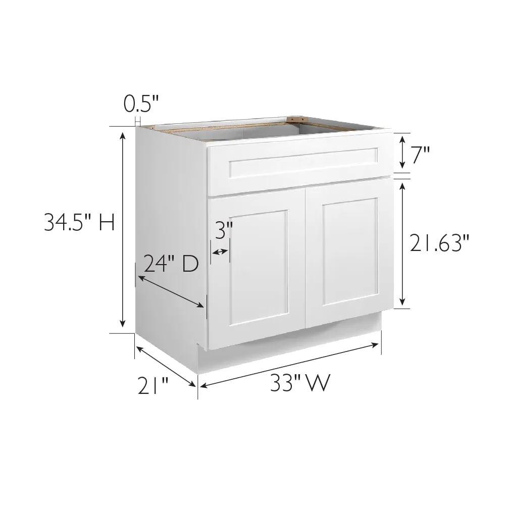 Design House Brookings 33-in W x 34.5-in H x 24-in D White Maple Base Fully Assembled Plywood Cabinet (Recessed Panel Shaker Door Style), photo 3 of 20
