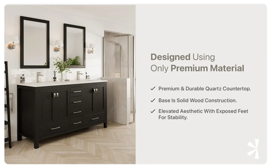 Eviva London 60 in. W x 18 in. D x 34 in. H Espresso Double Bathroom Vanity with White Carrara Marble Top and White Undermount Sinks, photo 8 of 8