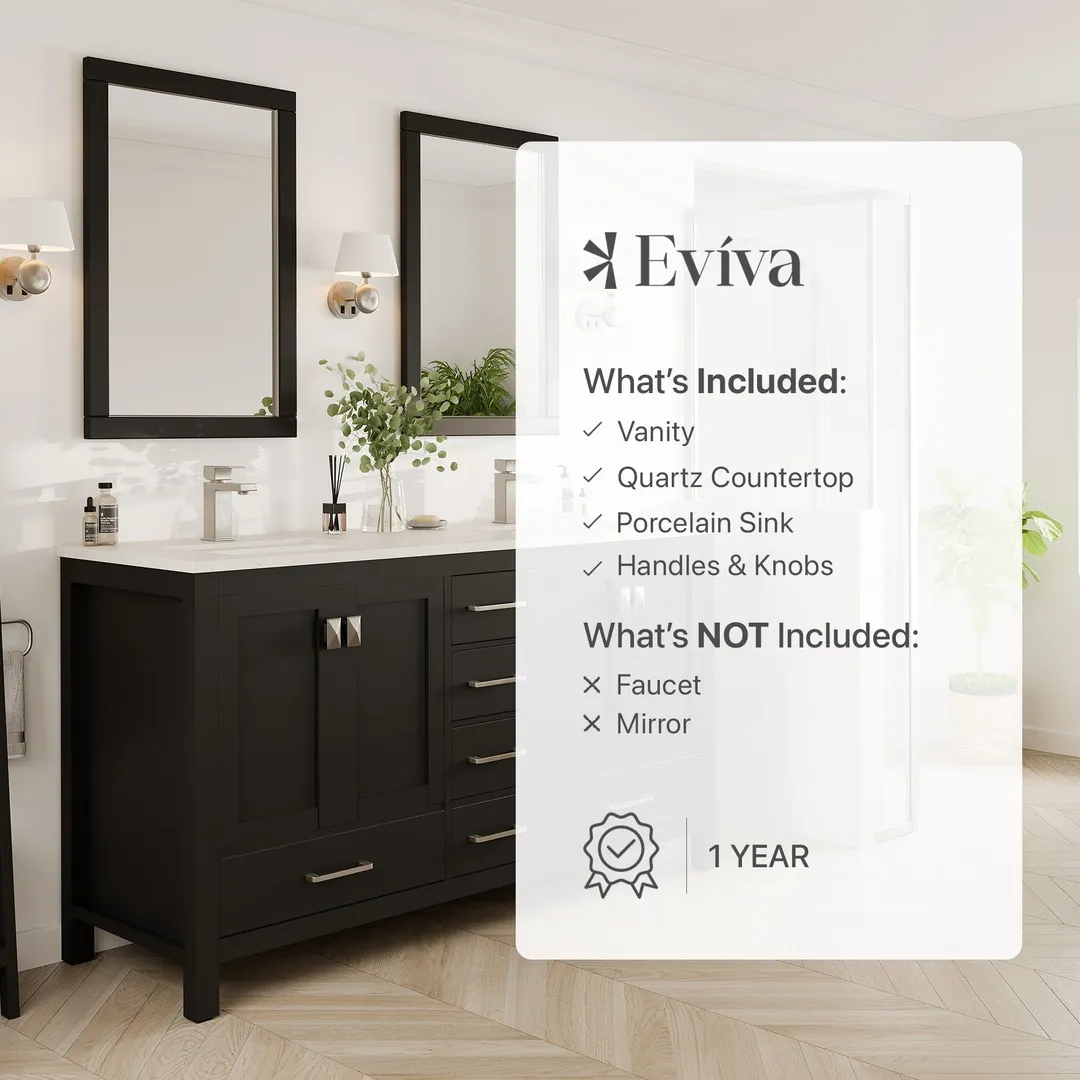 Eviva London 60 in. W x 18 in. D x 34 in. H Espresso Double Bathroom Vanity with White Carrara Marble Top and White Undermount Sinks, photo 7 of 8