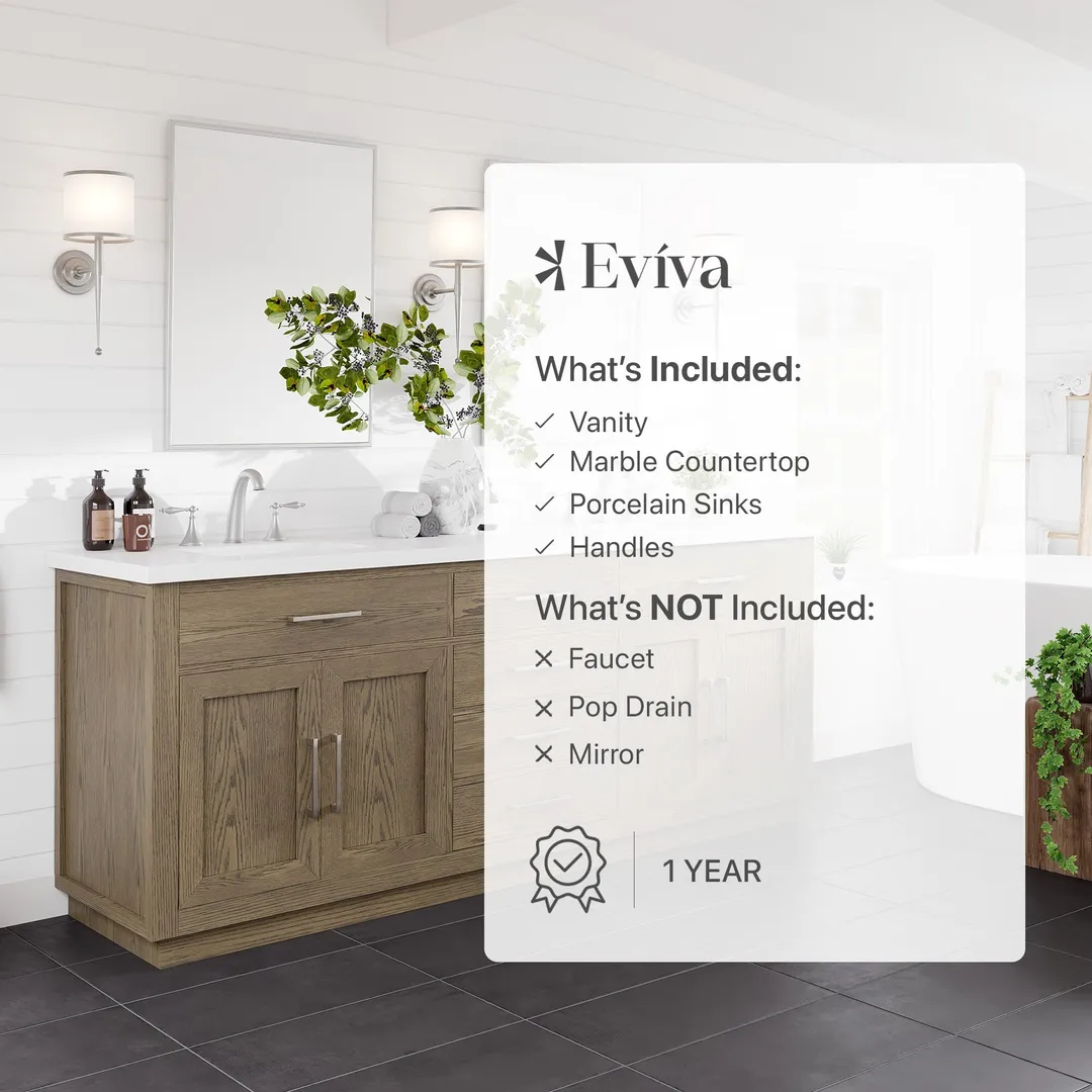 Eviva Abbington 84" W x 22" D Gray Oak Double Sink Bathroom Vanity with White Cultured Marble Countertop and Undermount Porcelain Sinks, photo 8 of 8