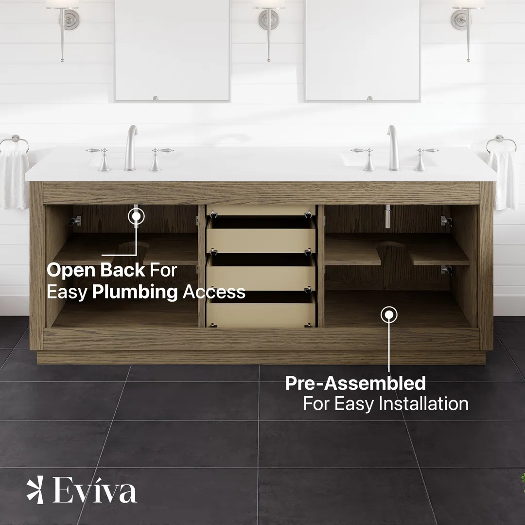 Eviva Abbington 84" W x 22" D Gray Oak Double Sink Bathroom Vanity with White Cultured Marble Countertop and Undermount Porcelain Sinks, photo 6 of 8