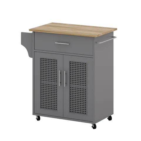 Gray Mdf Base with Mdf Wood Top Rolling Kitchen Island