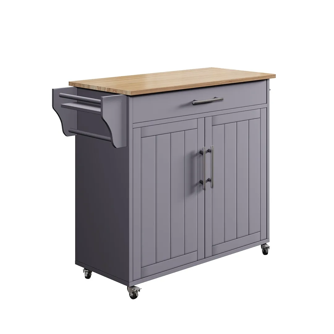 Jarenie Gray Mdf Base with Mdf Wood Top Rolling Kitchen Island (18-in x 35.1-in x 33.9-in), photo 2 of 10