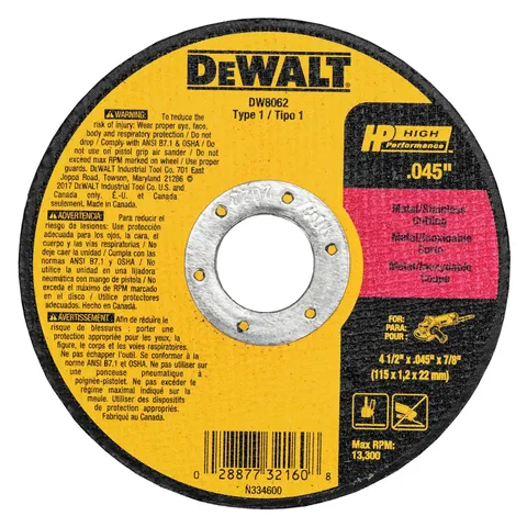 Aluminum Oxide 4-1/2 × 0.045 × 7/8 in 60-Grit Type 1 Metal Cutting Wheel