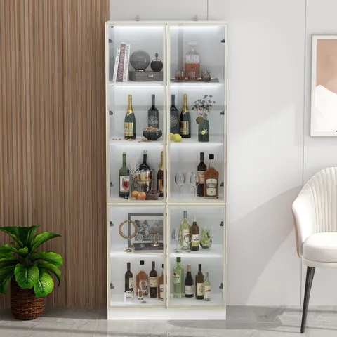 Kitchen Cabinet With Tempered Glass Doors And Light