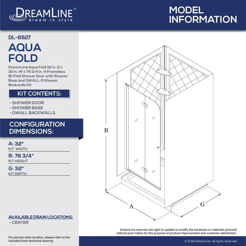DreamLine Aqua Fold 32 in. D x 32 in. W x 76-3/4 in. H Frameless Shower Door in Chrome with Base and Backwalls, photo 2 of 13