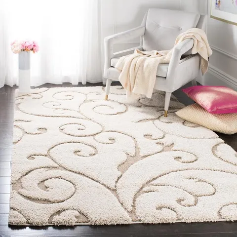 Florida Scroll Shag 9 x 12 Cream/Beige Indoor Floral/Botanical Area Rug