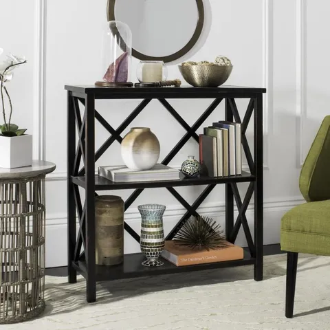 Lucas Distressed Black Wood 2-Shelf Bookcase