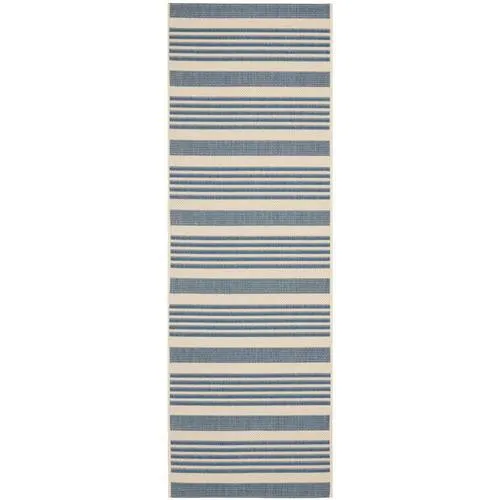 Safavieh Courtyard Dobby 2 x 8 Beige/Blue Indoor/Outdoor Stripe Coastal Runner, photo 3 of 3