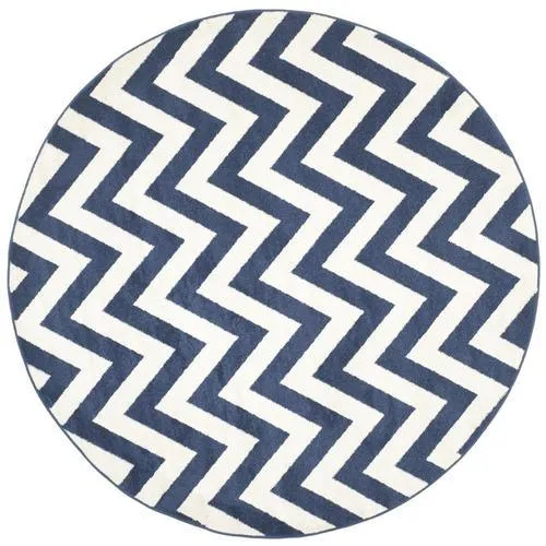 Safavieh Amherst Bellport 7 x 7 Navy/Beige Round Indoor/Outdoor Chevron Mid-Century Modern Area Rug, photo 4 of 4