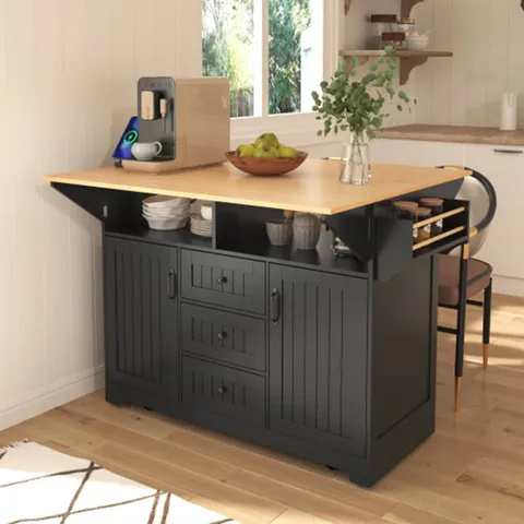 Black Mdf Base with Mdf Wood Top Kitchen Island