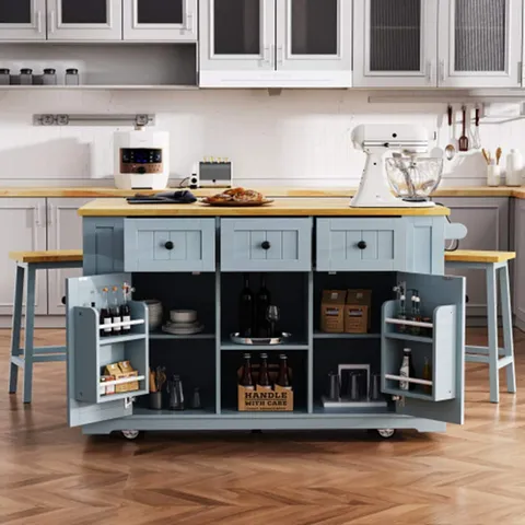Gray Mdf Base with Mdf Wood Top Rolling Kitchen Island
