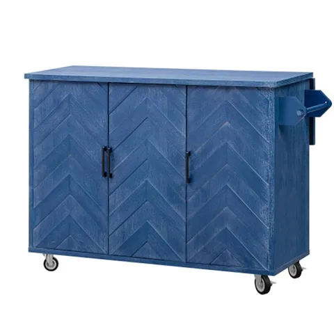 Blue Mdf Base with Mdf Wood Top Rolling Kitchen Island