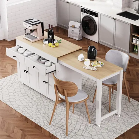 White Mdf Base with Mdf Wood Top Rolling Kitchen Island