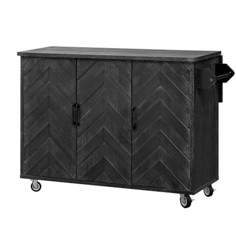 Black Mdf Base with Mdf Wood Top Rolling Kitchen Island