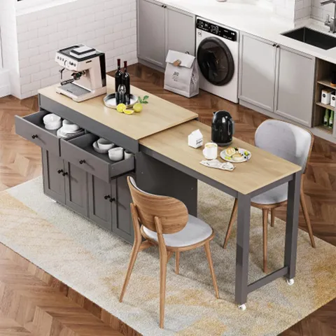 Gray Mdf Base with Mdf Wood Top Rolling Kitchen Island