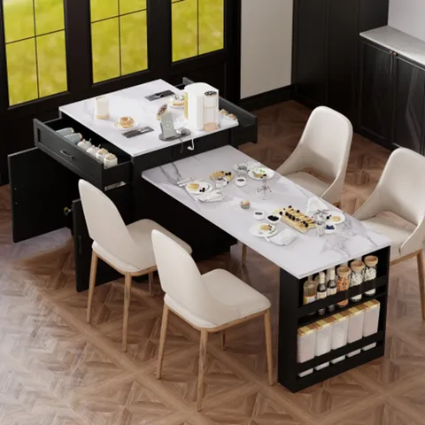 Black Mdf Base with Mdf Wood Top Rolling Kitchen Island