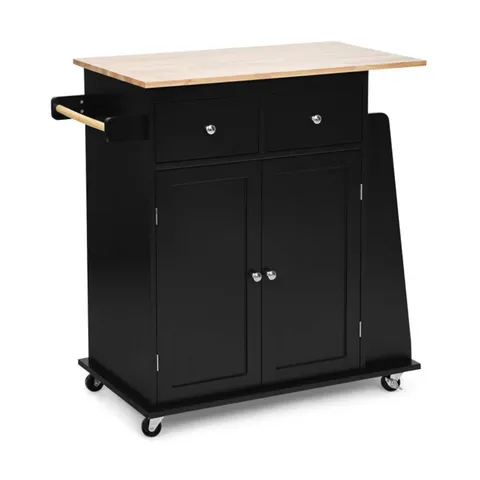 Black Mdf Base with Wood Top Rolling Kitchen Island