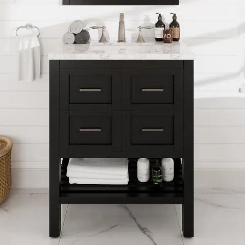 Natalie 30-in Espresso Vanity with Carrara Marble Top & Undermount Sink