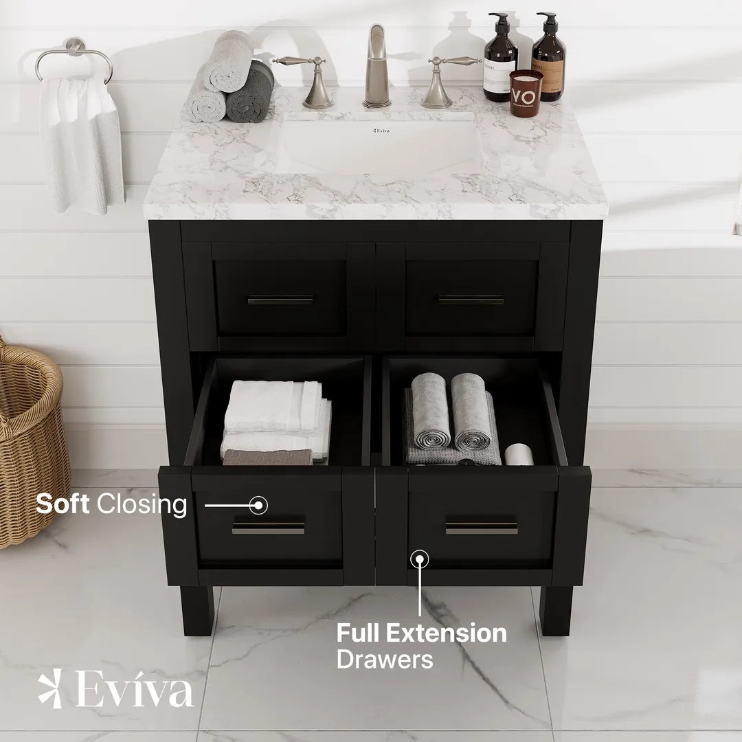 Eviva Natalie 30"W x 22"D Espresso Bathroom Vanity with White Carrara Marble Countertop and Undermount Porcelain Sink, photo 3 of 8