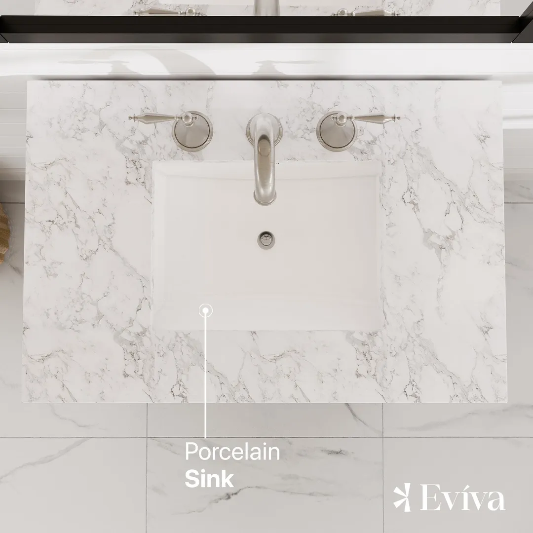 Eviva Natalie 30"W x 22"D Espresso Bathroom Vanity with White Carrara Marble Countertop and Undermount Porcelain Sink, photo 5 of 8