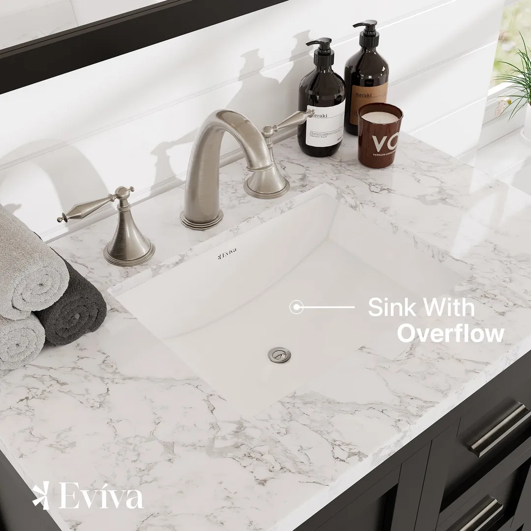 Eviva Natalie 30"W x 22"D Espresso Bathroom Vanity with White Carrara Marble Countertop and Undermount Porcelain Sink, photo 6 of 8