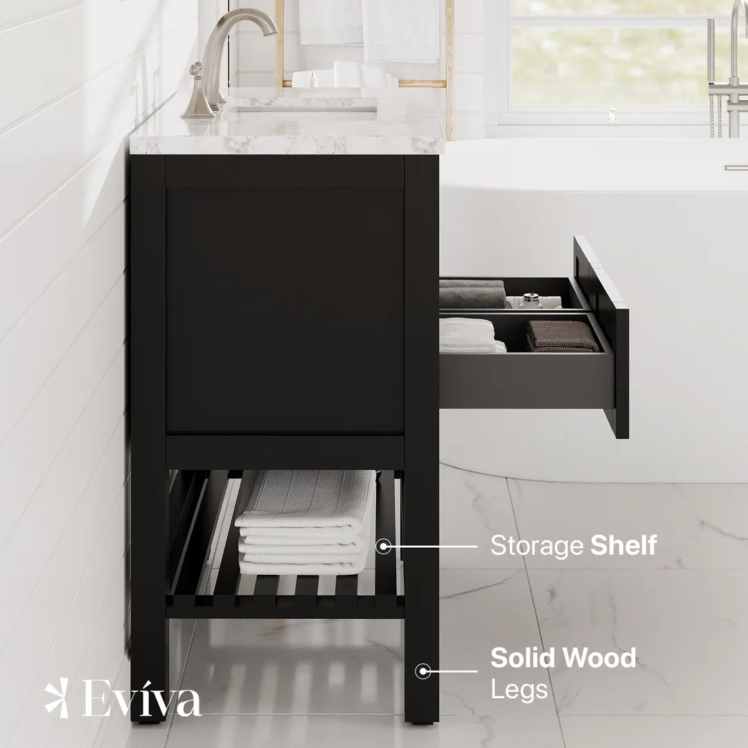 Eviva Natalie 30"W x 22"D Espresso Bathroom Vanity with White Carrara Marble Countertop and Undermount Porcelain Sink, photo 7 of 8