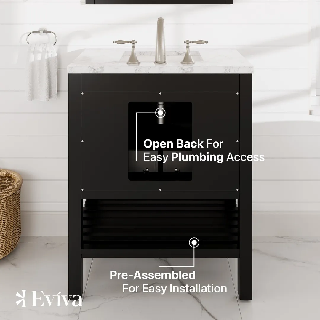 Eviva Natalie 30"W x 22"D Espresso Bathroom Vanity with White Carrara Marble Countertop and Undermount Porcelain Sink, photo 8 of 8