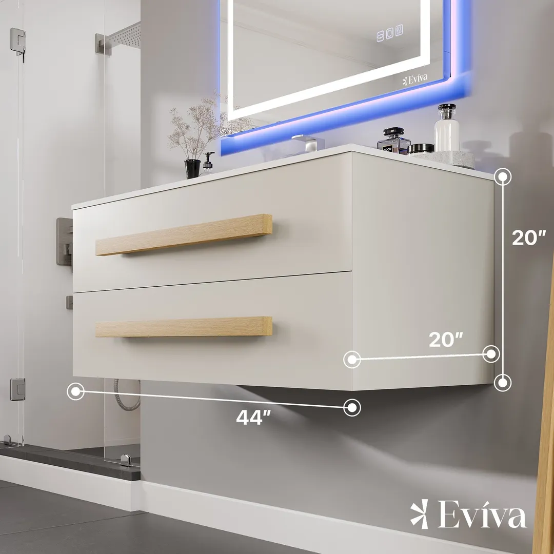 Eviva Element 44"W x 20"D White Wall Mount Bathroom Vanity with White Solid Surface Countertop and Integrated Sink, photo 3 of 8