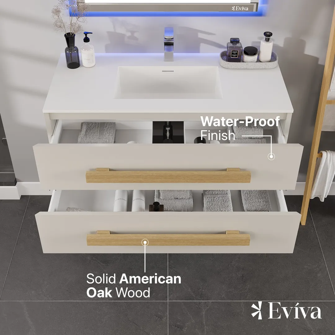 Eviva Element 44"W x 20"D White Wall Mount Bathroom Vanity with White Solid Surface Countertop and Integrated Sink, photo 4 of 8