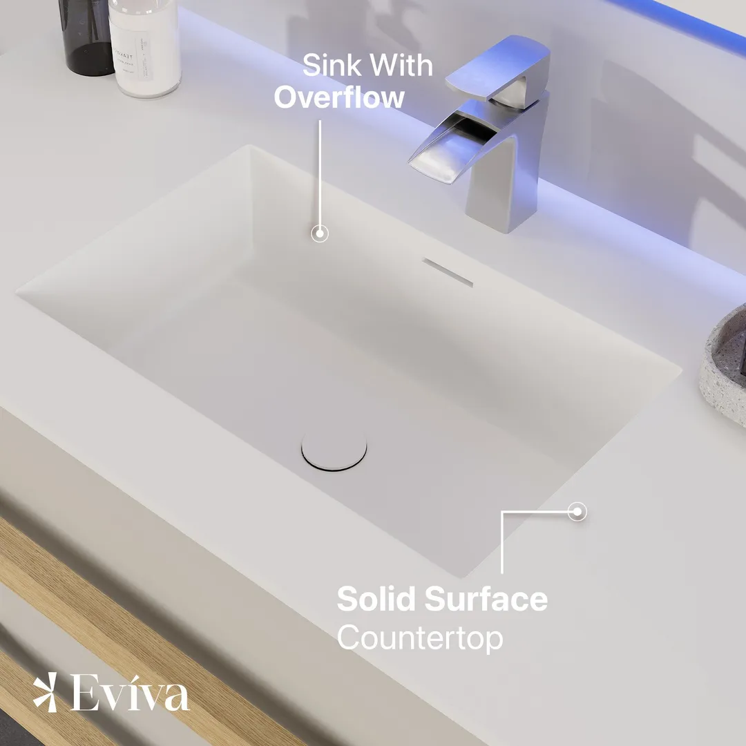 Eviva Element 44"W x 20"D White Wall Mount Bathroom Vanity with White Solid Surface Countertop and Integrated Sink, photo 5 of 8