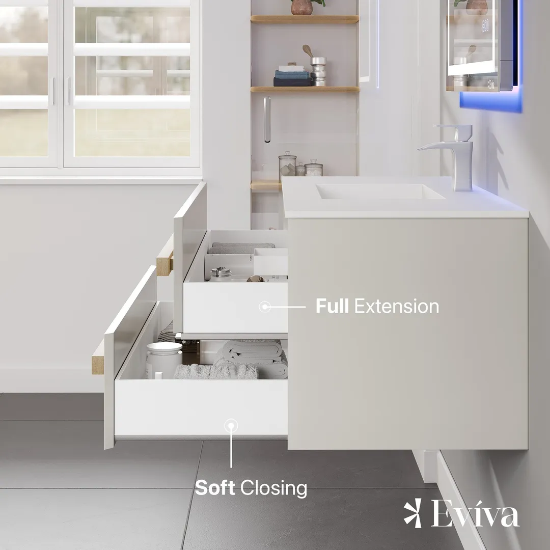 Eviva Element 44"W x 20"D White Wall Mount Bathroom Vanity with White Solid Surface Countertop and Integrated Sink, photo 6 of 8