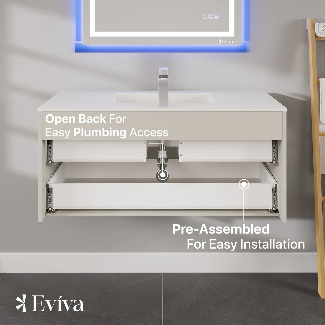 Eviva Element 44"W x 20"D White Wall Mount Bathroom Vanity with White Solid Surface Countertop and Integrated Sink, photo 7 of 8