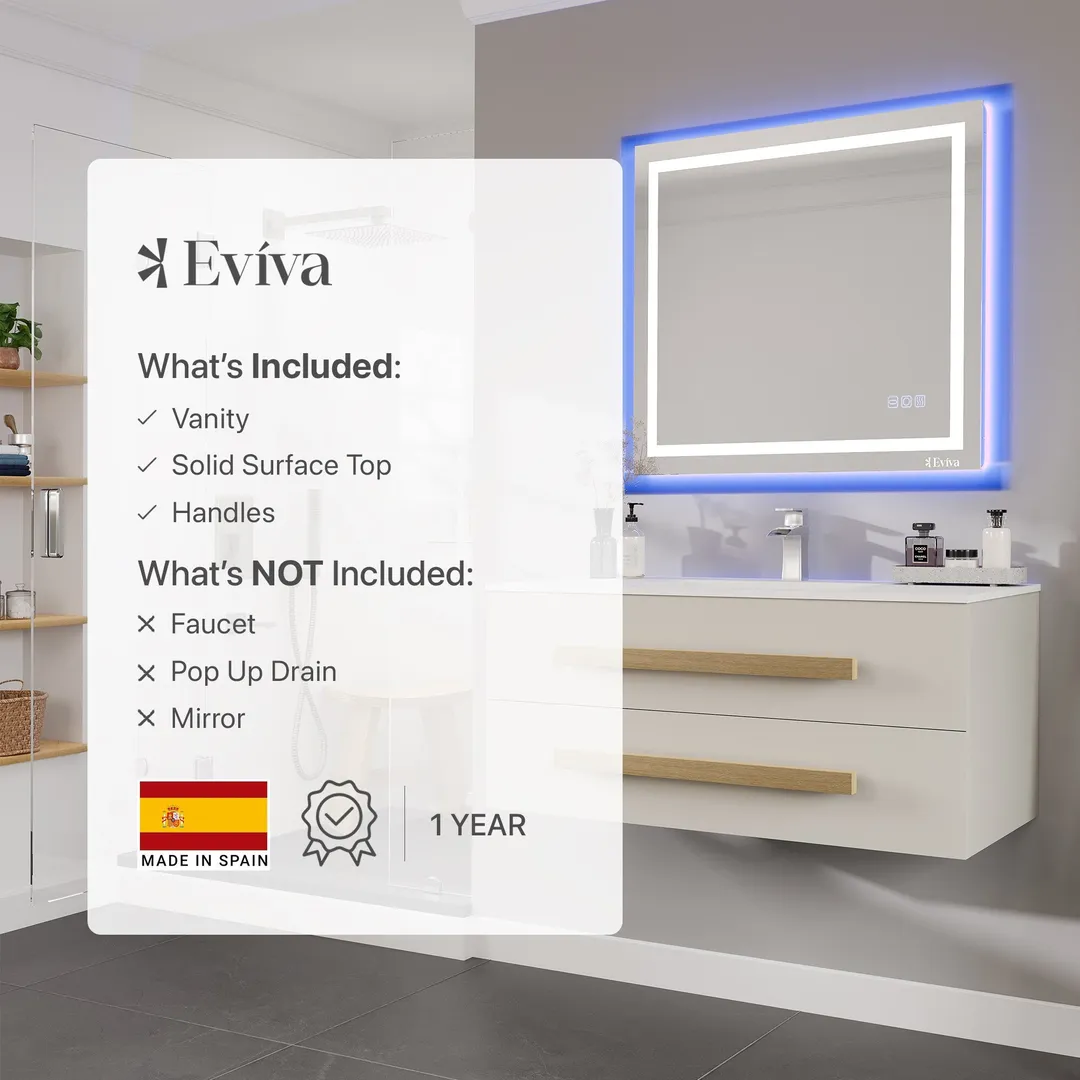 Eviva Element 44"W x 20"D White Wall Mount Bathroom Vanity with White Solid Surface Countertop and Integrated Sink, photo 8 of 8