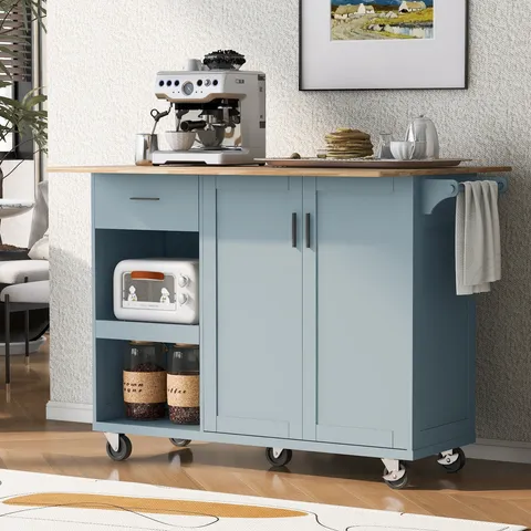 Gray Mdf Base with Mdf Wood Top Rolling Kitchen Island