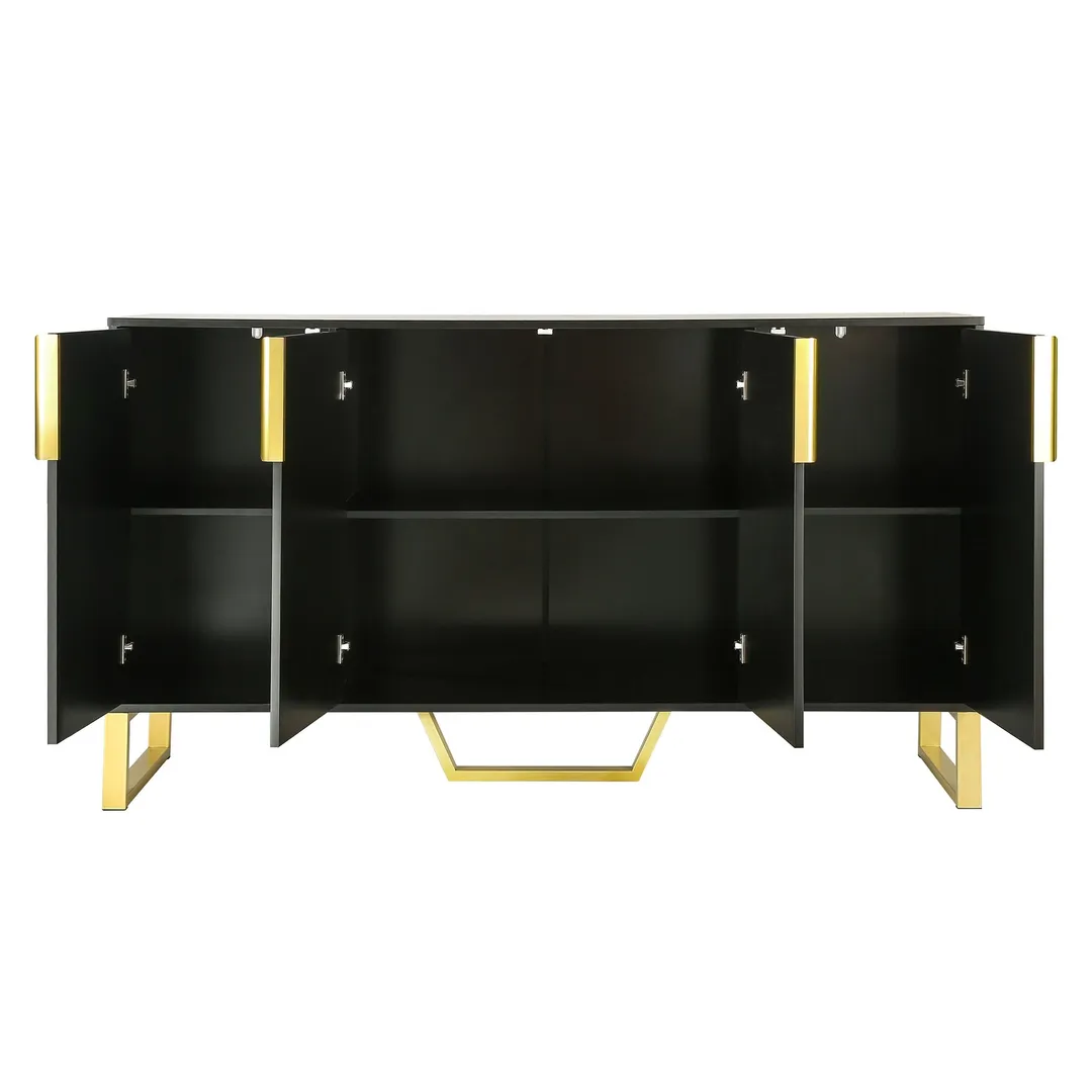 JIMSMAISON The pinstripe design on the door panel is elegant and understated, and the gold metal legs reflect the texture, the design of this cabinet combines the features of modern simplicity and light luxury, photo 3 of 12