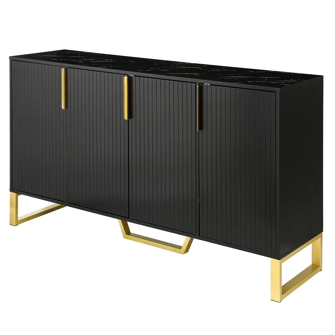 JIMSMAISON The pinstripe design on the door panel is elegant and understated, and the gold metal legs reflect the texture, the design of this cabinet combines the features of modern simplicity and light luxury, photo 6 of 12