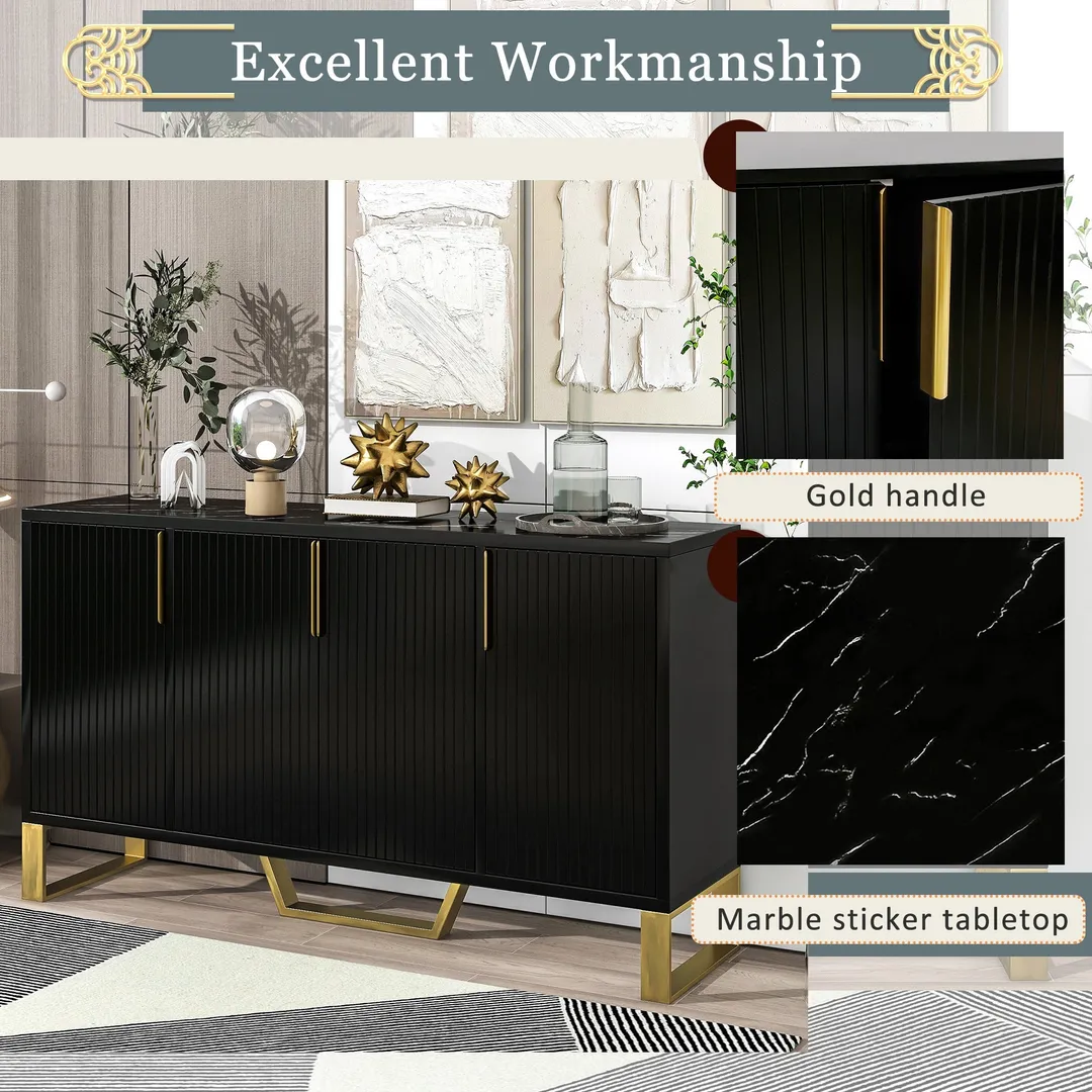 JIMSMAISON The pinstripe design on the door panel is elegant and understated, and the gold metal legs reflect the texture, the design of this cabinet combines the features of modern simplicity and light luxury, photo 4 of 12