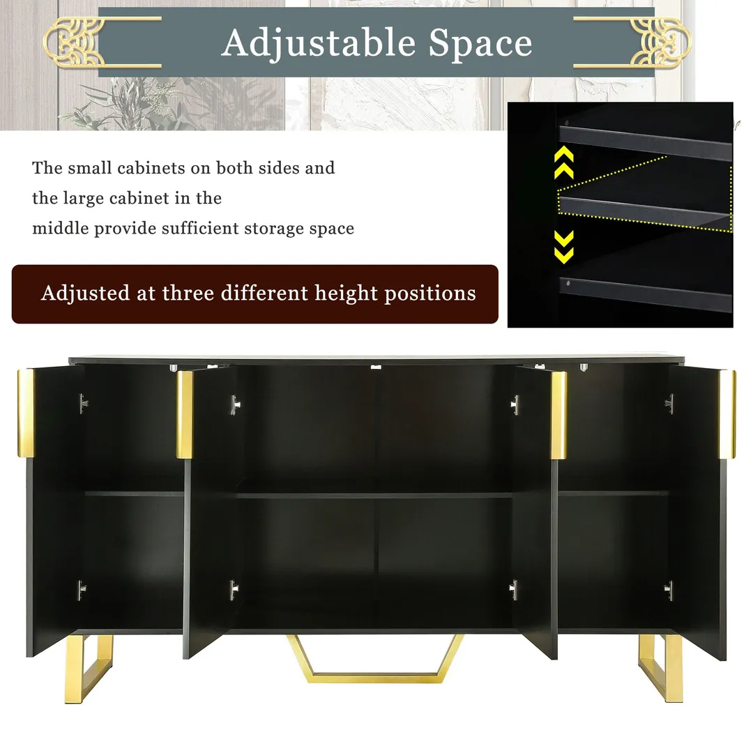 JIMSMAISON The pinstripe design on the door panel is elegant and understated, and the gold metal legs reflect the texture, the design of this cabinet combines the features of modern simplicity and light luxury, photo 7 of 12