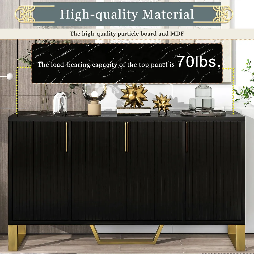 JIMSMAISON The pinstripe design on the door panel is elegant and understated, and the gold metal legs reflect the texture, the design of this cabinet combines the features of modern simplicity and light luxury, photo 8 of 12