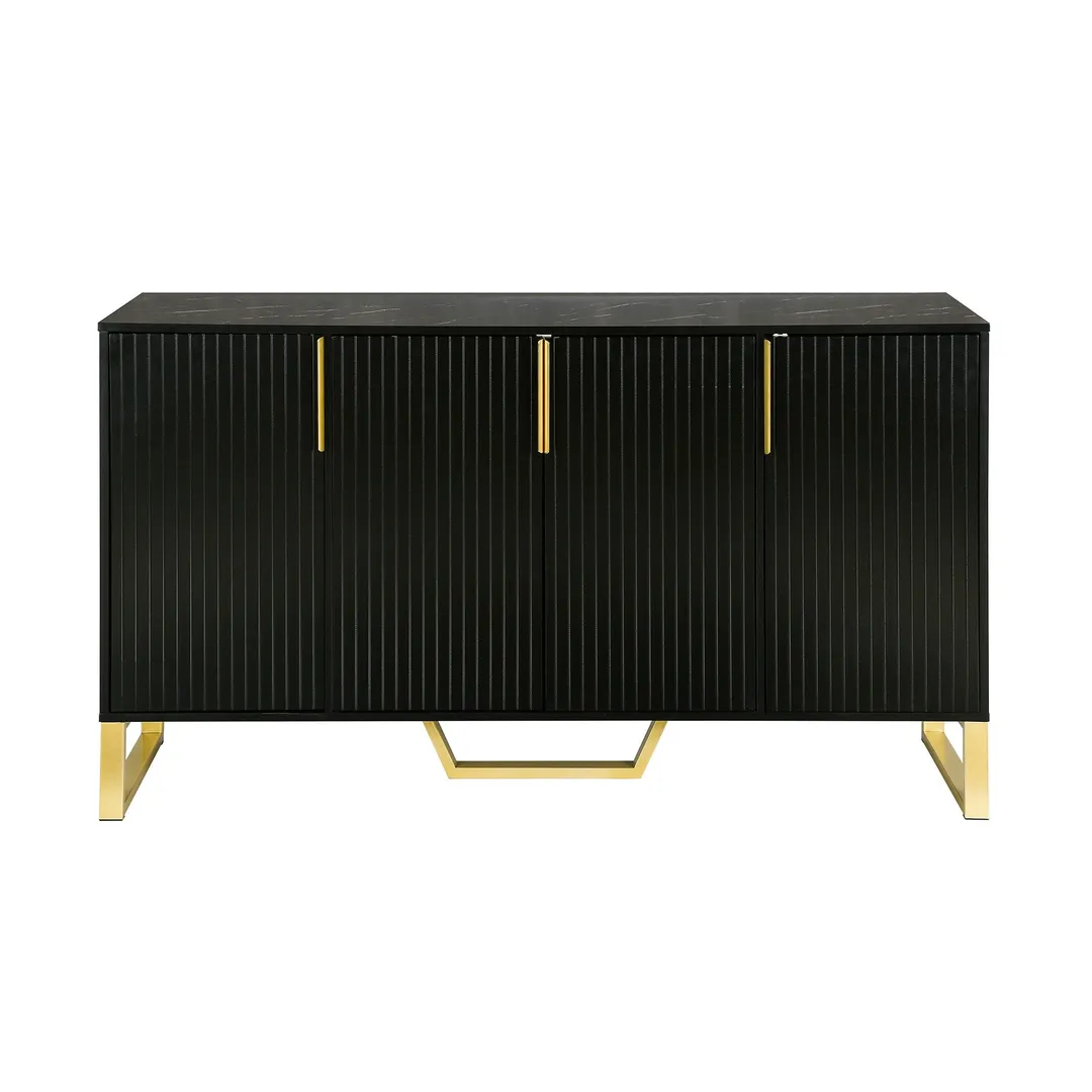 JIMSMAISON The pinstripe design on the door panel is elegant and understated, and the gold metal legs reflect the texture, the design of this cabinet combines the features of modern simplicity and light luxury, photo 11 of 12
