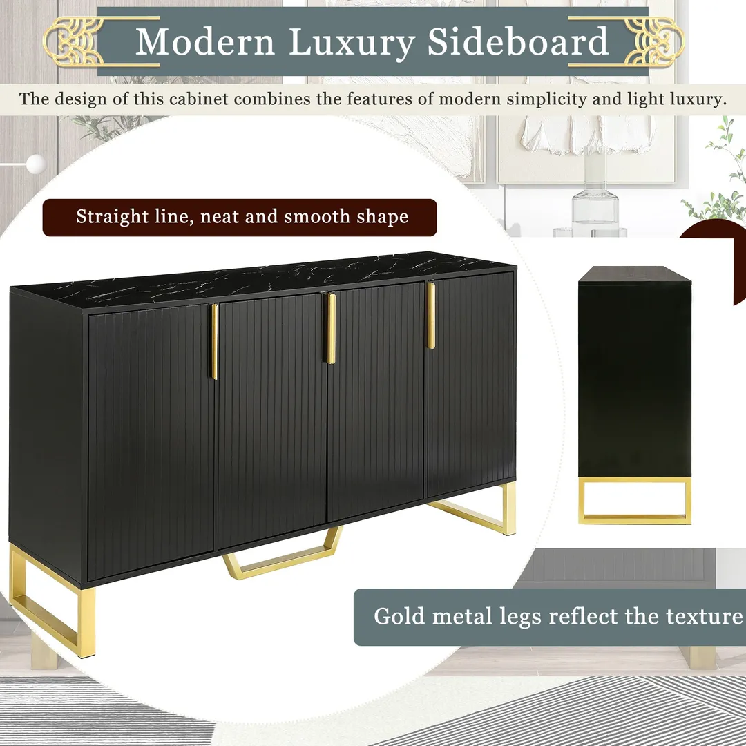 JIMSMAISON The pinstripe design on the door panel is elegant and understated, and the gold metal legs reflect the texture, the design of this cabinet combines the features of modern simplicity and light luxury, photo 9 of 12