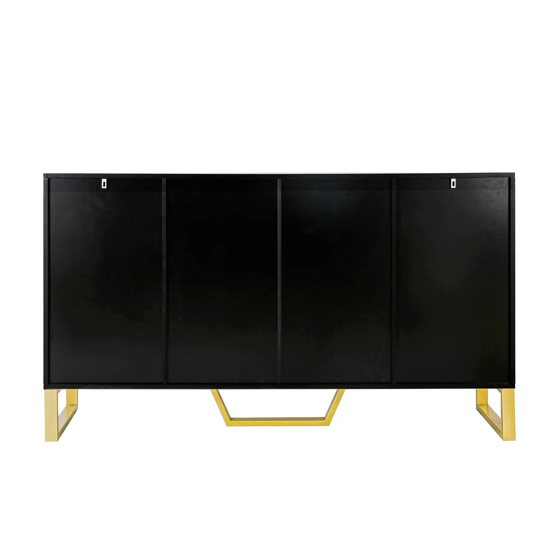 JIMSMAISON The pinstripe design on the door panel is elegant and understated, and the gold metal legs reflect the texture, the design of this cabinet combines the features of modern simplicity and light luxury, photo 10 of 12